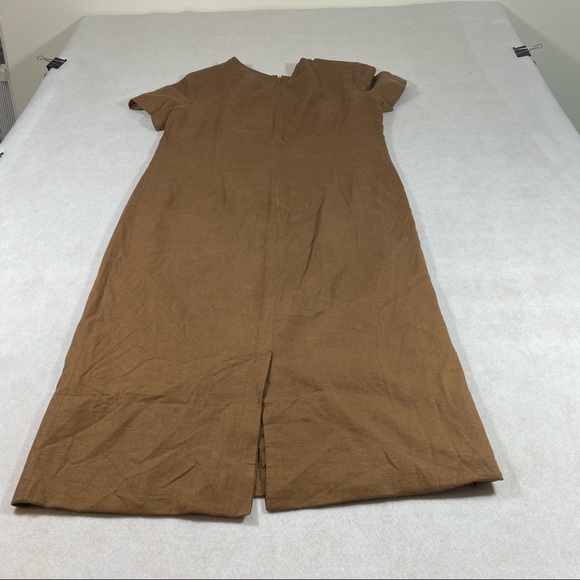 Adolfo Studio Dress Woman’s 14 Linen Blend Maxi Sheath Dress Brown Short Sleeve - Picture 7 of 11